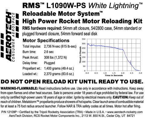 rocket motor part number 12109P RMS l1090W-ps White lightning 