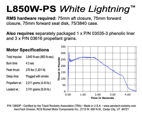 part number 12850 L850W-ps White Lightning 